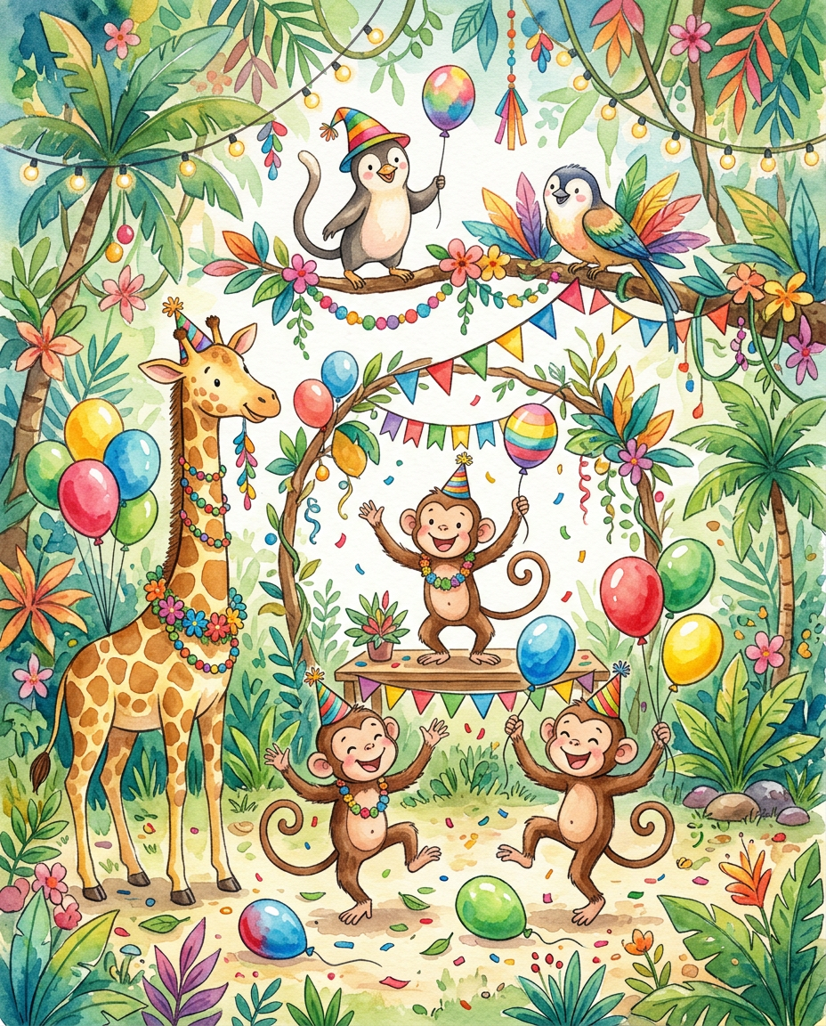 Jungle Party - kids birthday card invitation design preview