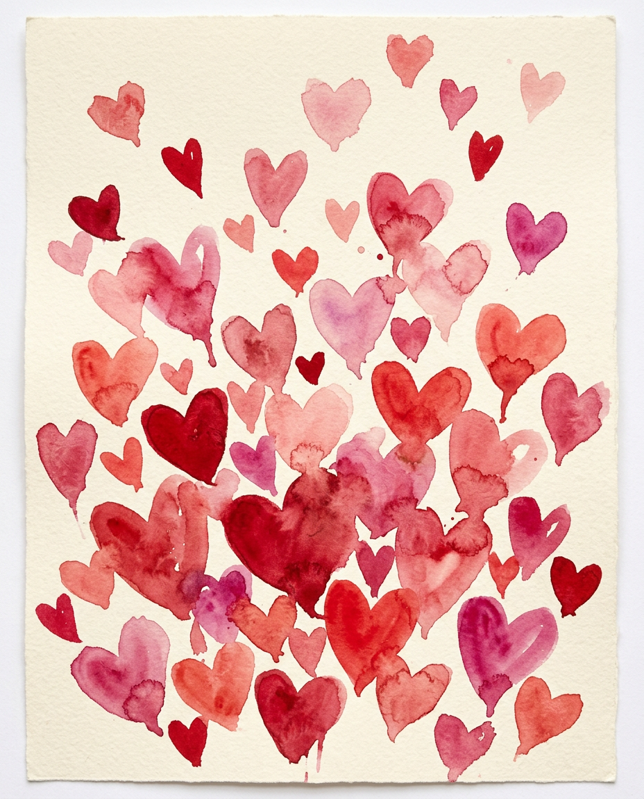 Watercolor Hearts - valentine greeting invitation design preview