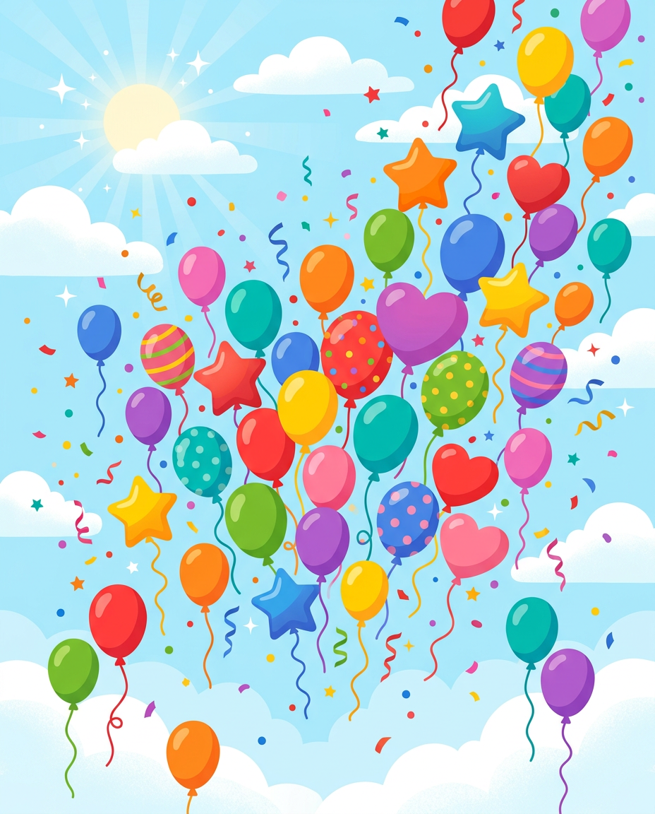 Balloon Parade - kids birthday card invitation design preview