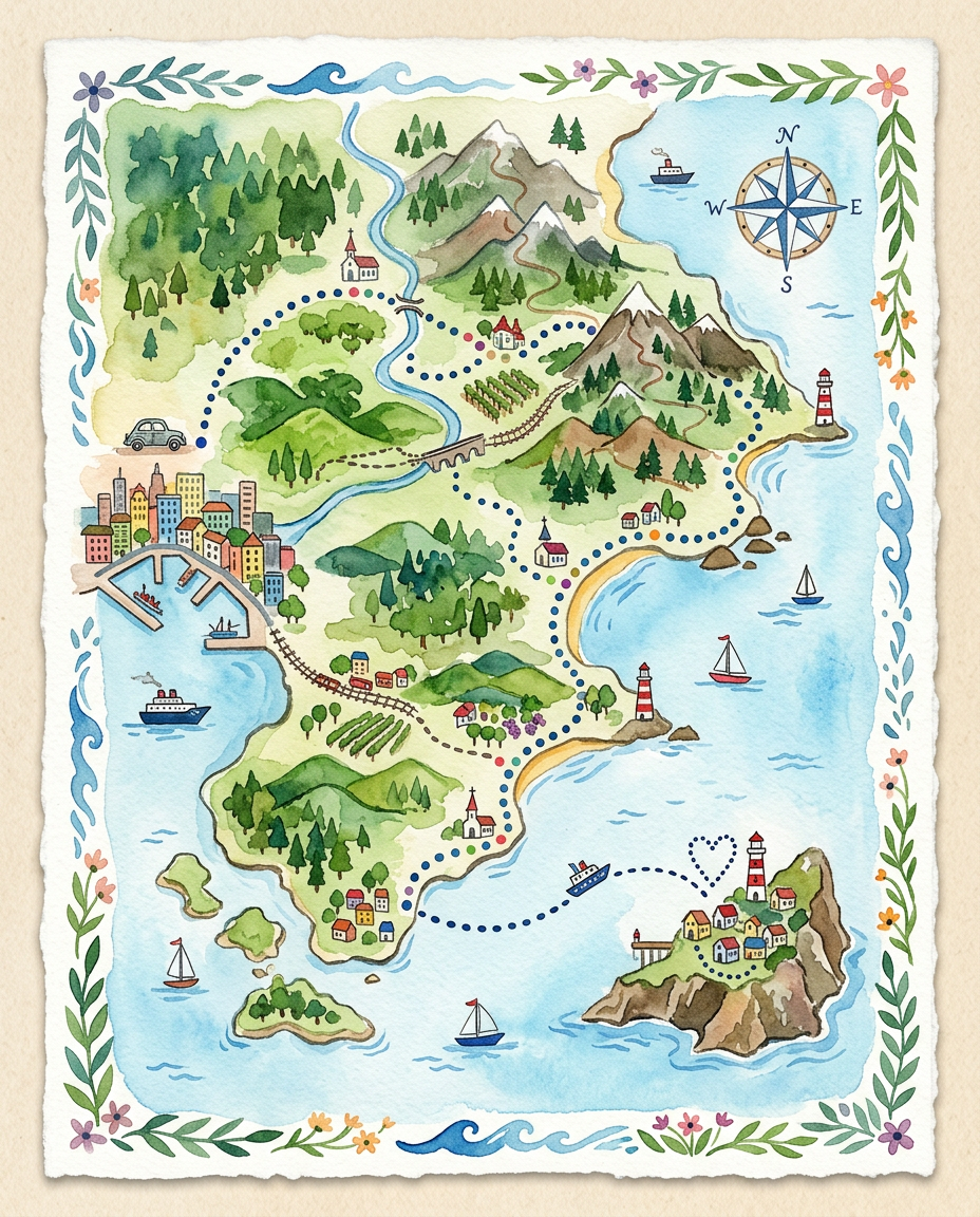 Watercolor Map - save the date card invitation design preview