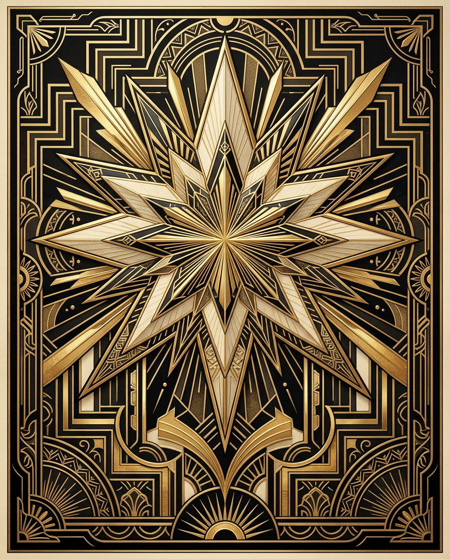 Art Deco Star - birthday card invitation design preview