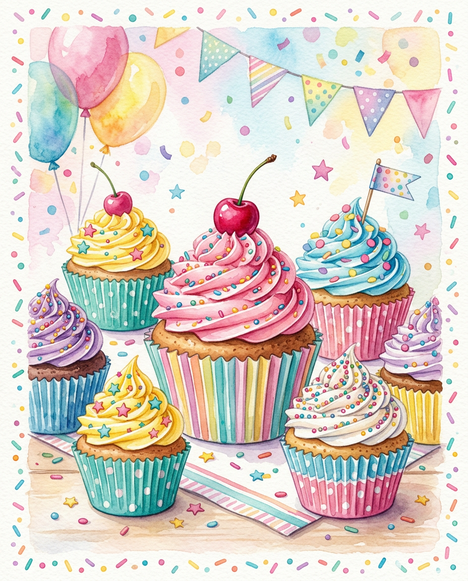 Cupcake Party - kids birthday card invitation design preview