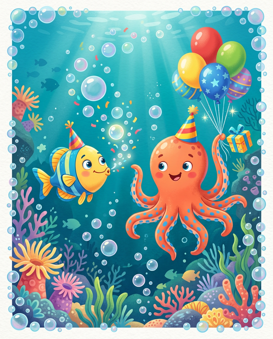 Under the Sea - kids birthday card invitation design preview