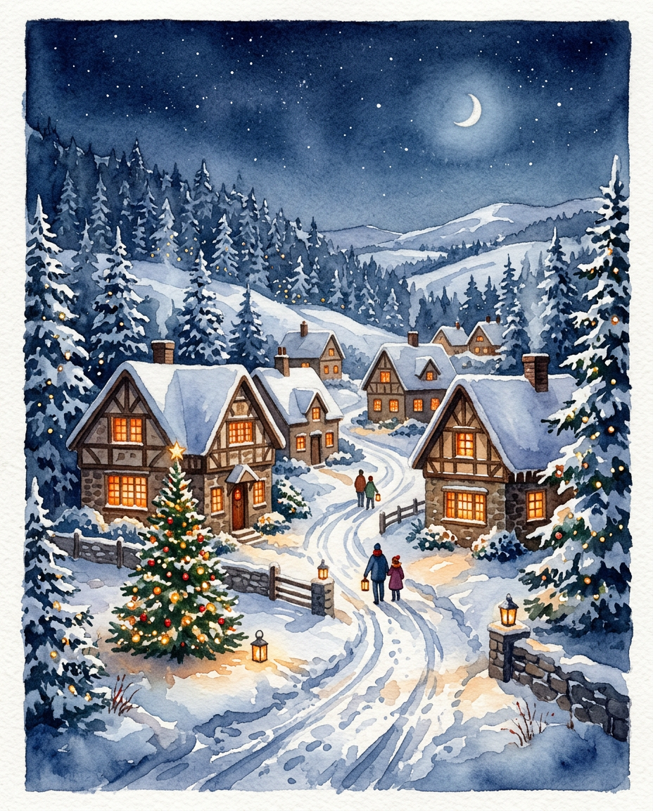 Snowy Village - christmas greeting invitation design preview
