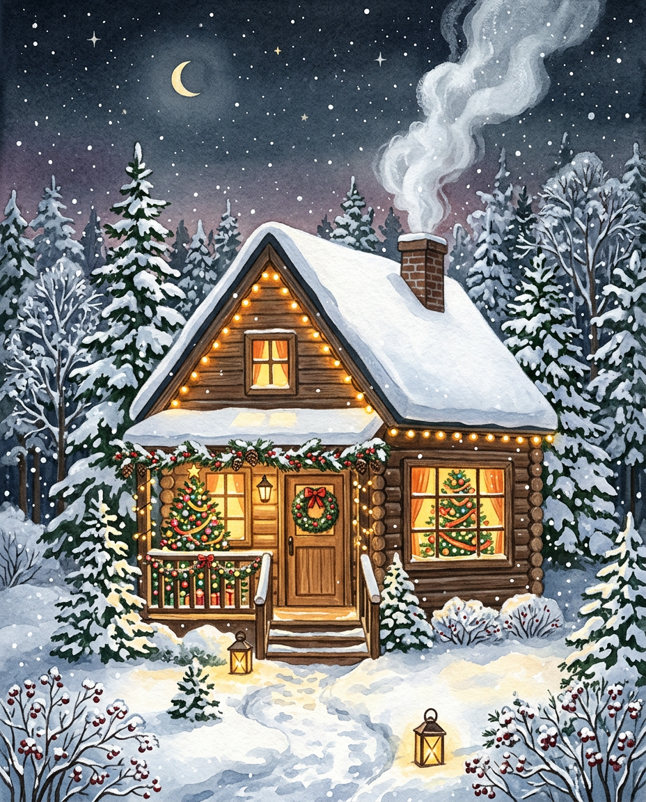Cozy Cabin - christmas greeting invitation design preview