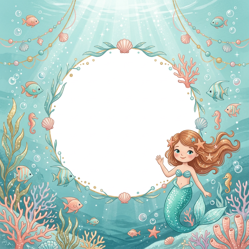 Mermaid Splash - kids birthday card invitation design preview